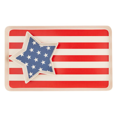 American Flag Stacked Reusable Bamboo Serving Tray Set