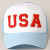USA Chenille Patched Trucker Hat- Baby Blue