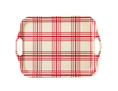 Red Plaid Bamboo Tray